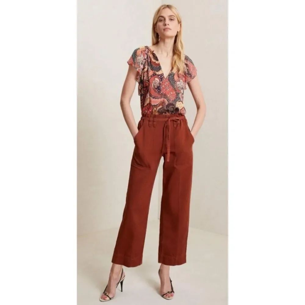 A.L.C Augusta Belted Paperbag Cargo Pants in Rust HIGH WAISTED Size 2 New No Tag